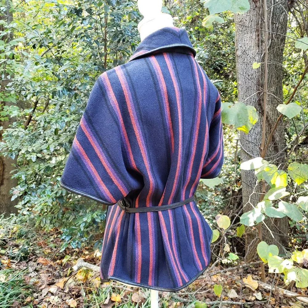 BB DAKOTA Point Blanket Striped Vest Vegan Leather Tie Waist Size Small - Picture 2 of 10